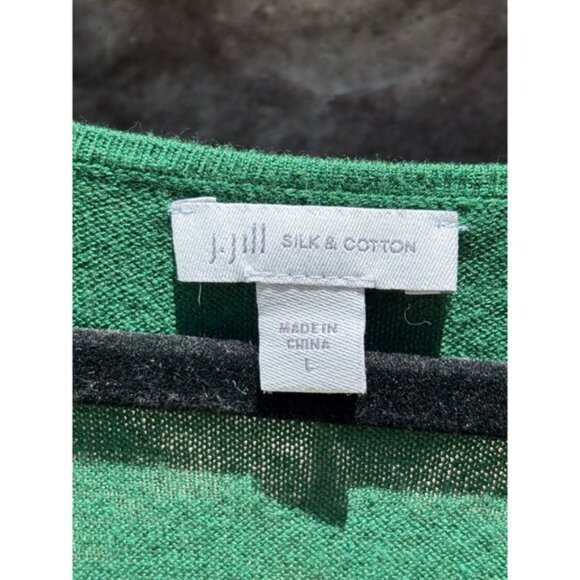 J Jill Silk Cotton Sweater V-neck Large Green Long Sleeve - Picture 2 of 5